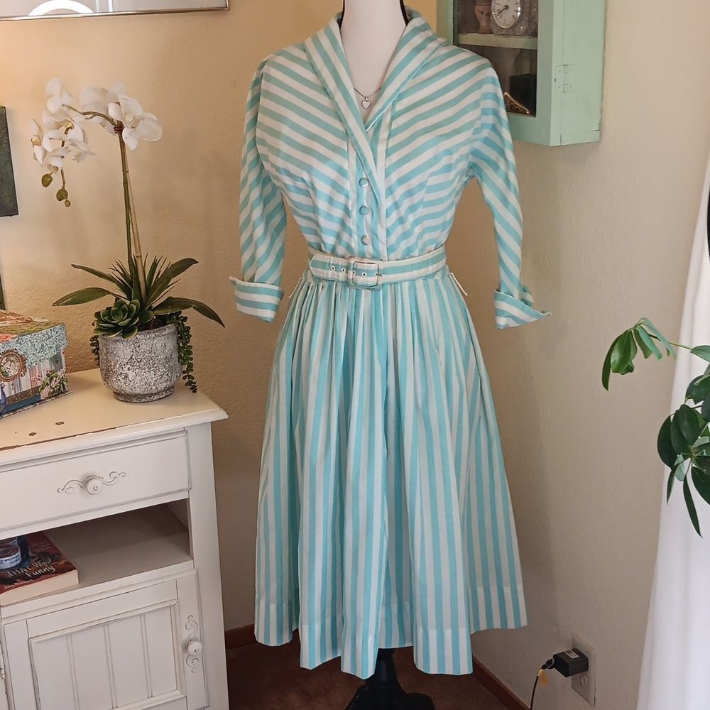 Vintage Bernie Sobel Day Dress .Stripes Easy Care. Timeless